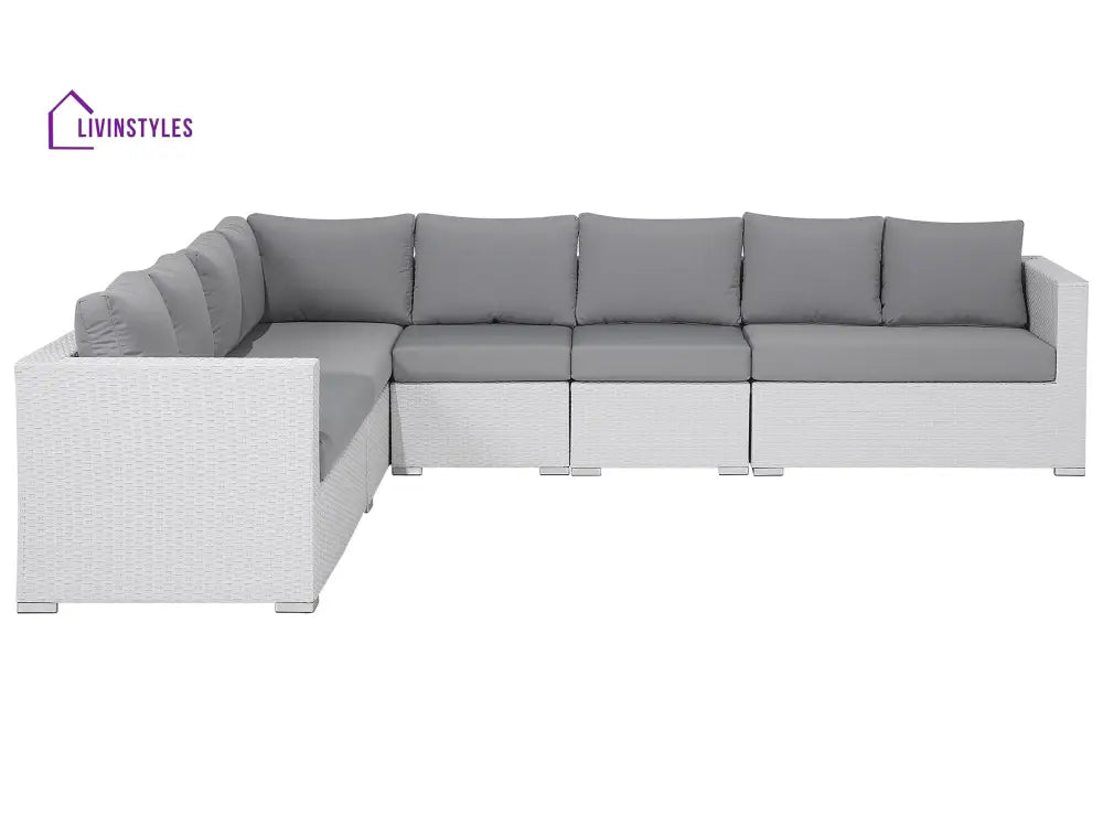 Unnati Outdoor Sofa Set 8 Seater | Single And 2 Center Table (White + Grey) Sets