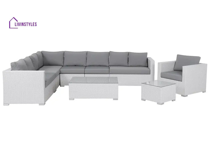 Unnati Outdoor Sofa Set 8 Seater | Single And 2 Center Table (White + Grey) Sets