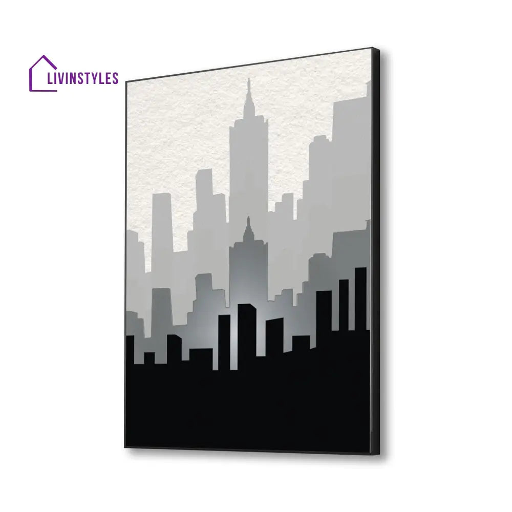 Urban Elegance: Cityscape Canvas Print Wall Painting 16 X 20 Inch / Black Floating Frame