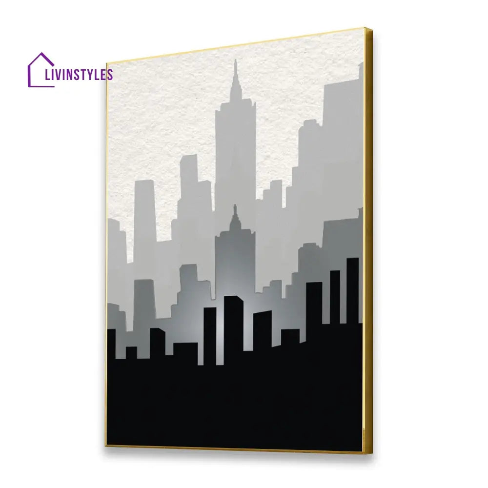 Urban Elegance: Cityscape Canvas Print Wall Painting 16 X 20 Inch / Gold Floating Frame