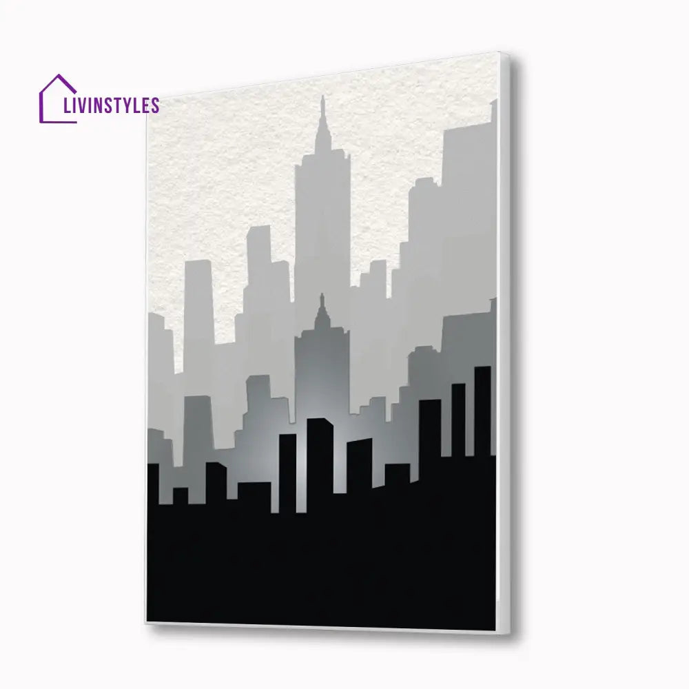 Urban Elegance: Cityscape Canvas Print Wall Painting 16 X 20 Inch / White Floating Frame