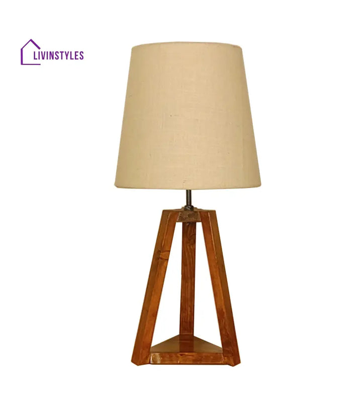 Vantage Brown Wooden Table Lamp With White Jute Lampshade Lamps