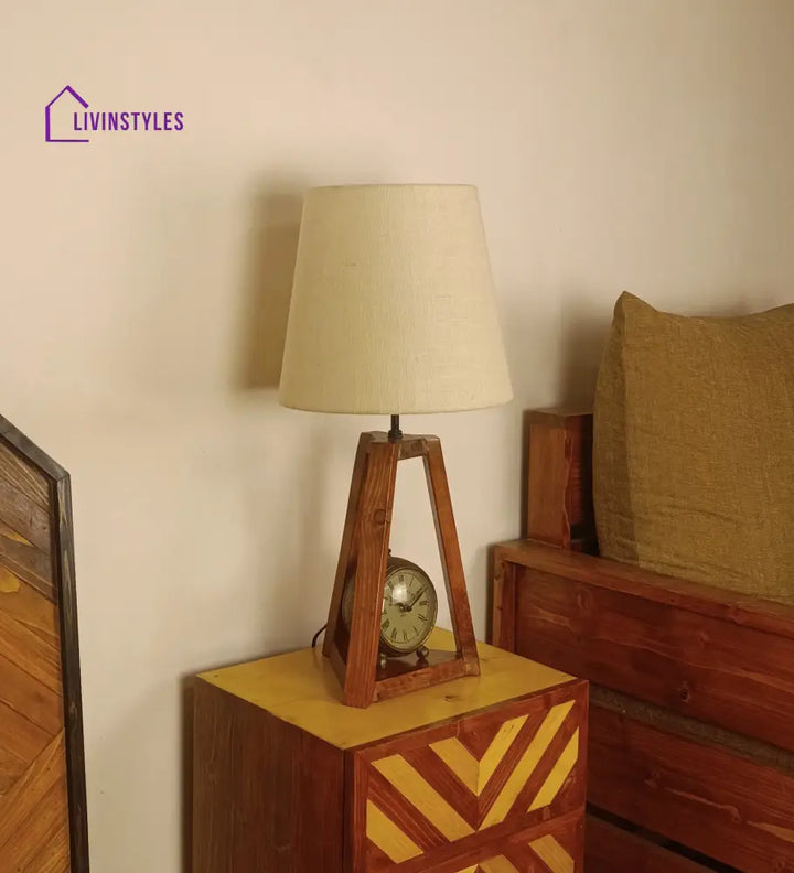 Vantage Brown Wooden Table Lamp With White Jute Lampshade Lamps