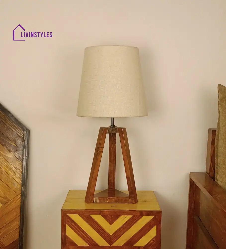 Vantage Brown Wooden Table Lamp With White Jute Lampshade Lamps