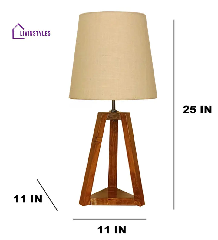 Vantage Brown Wooden Table Lamp With White Jute Lampshade Lamps