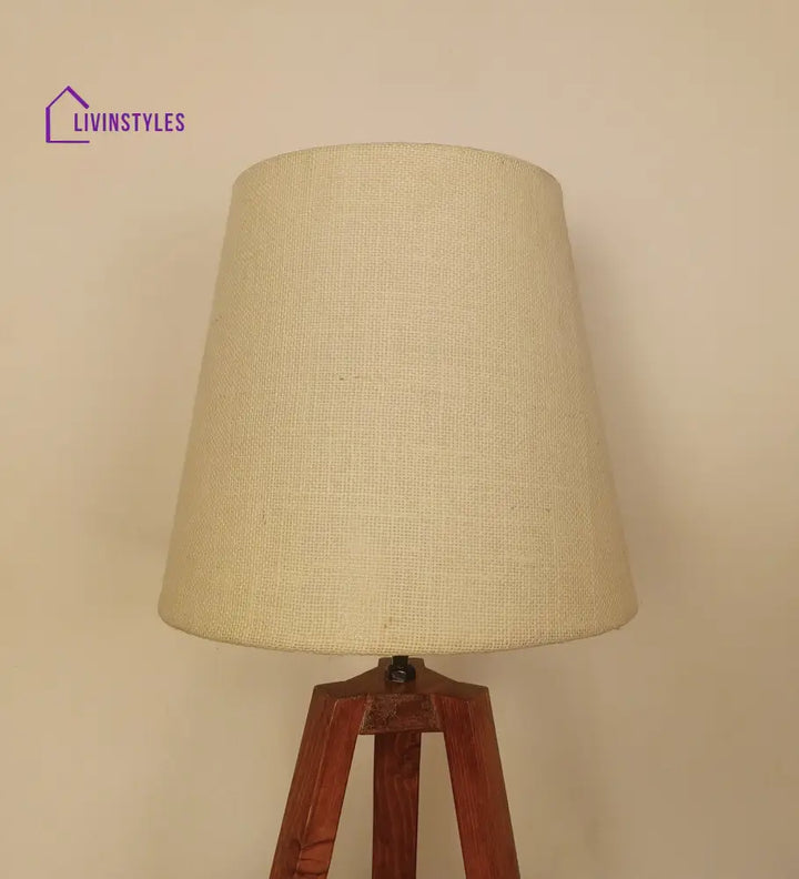 Vantage Brown Wooden Table Lamp With White Jute Lampshade Lamps