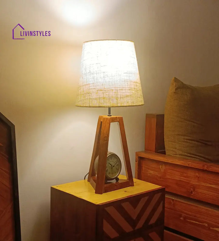 Vantage Brown Wooden Table Lamp With White Jute Lampshade Lamps