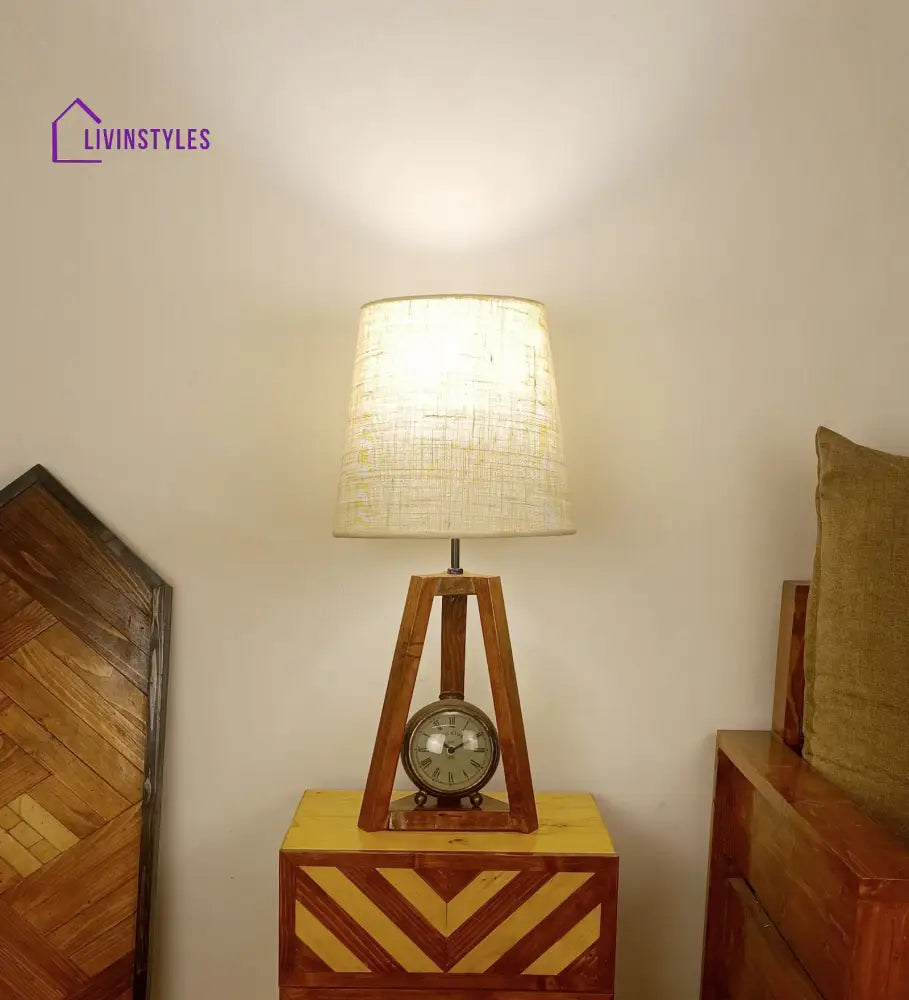 Vantage Brown Wooden Table Lamp With White Jute Lampshade Lamps