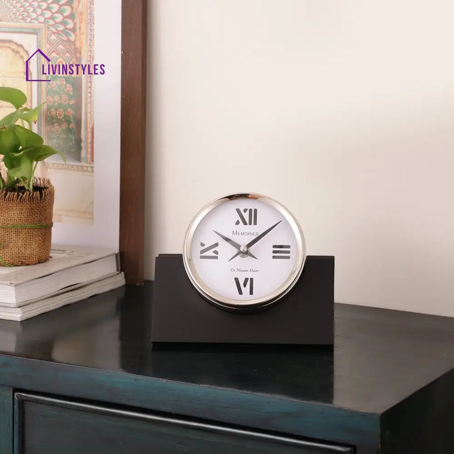 Varner Table Clock In Silver Black Table