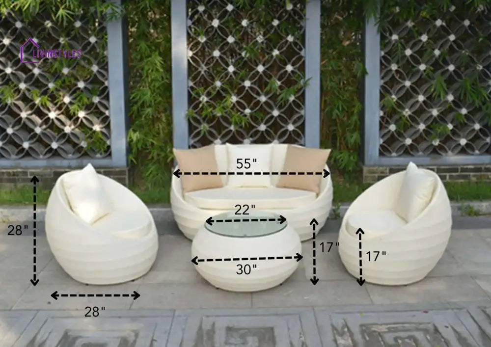 Varun 4 Piece White Wicker Sofa Set Furniture With Cushion