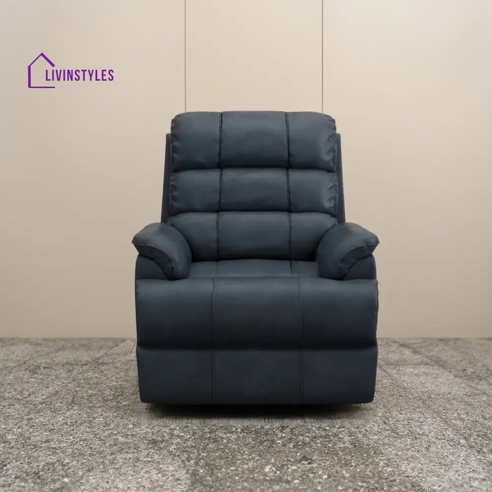 Vedic Leatherette 1 Seater Manual Recliner Sofa (Limed Spruce Blue)