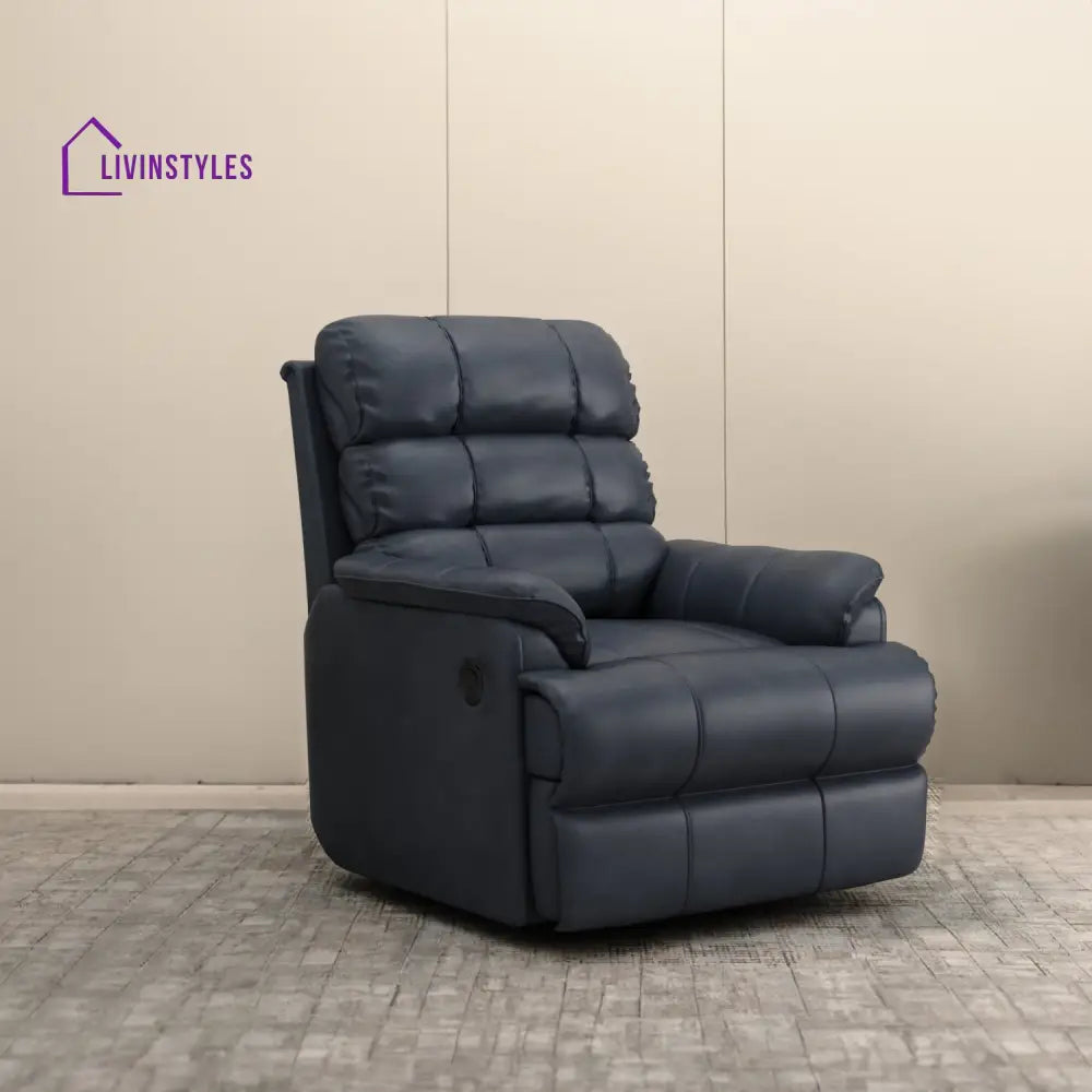 Vedic Leatherette 1 Seater Manual Recliner Sofa (Limed Spruce Blue)