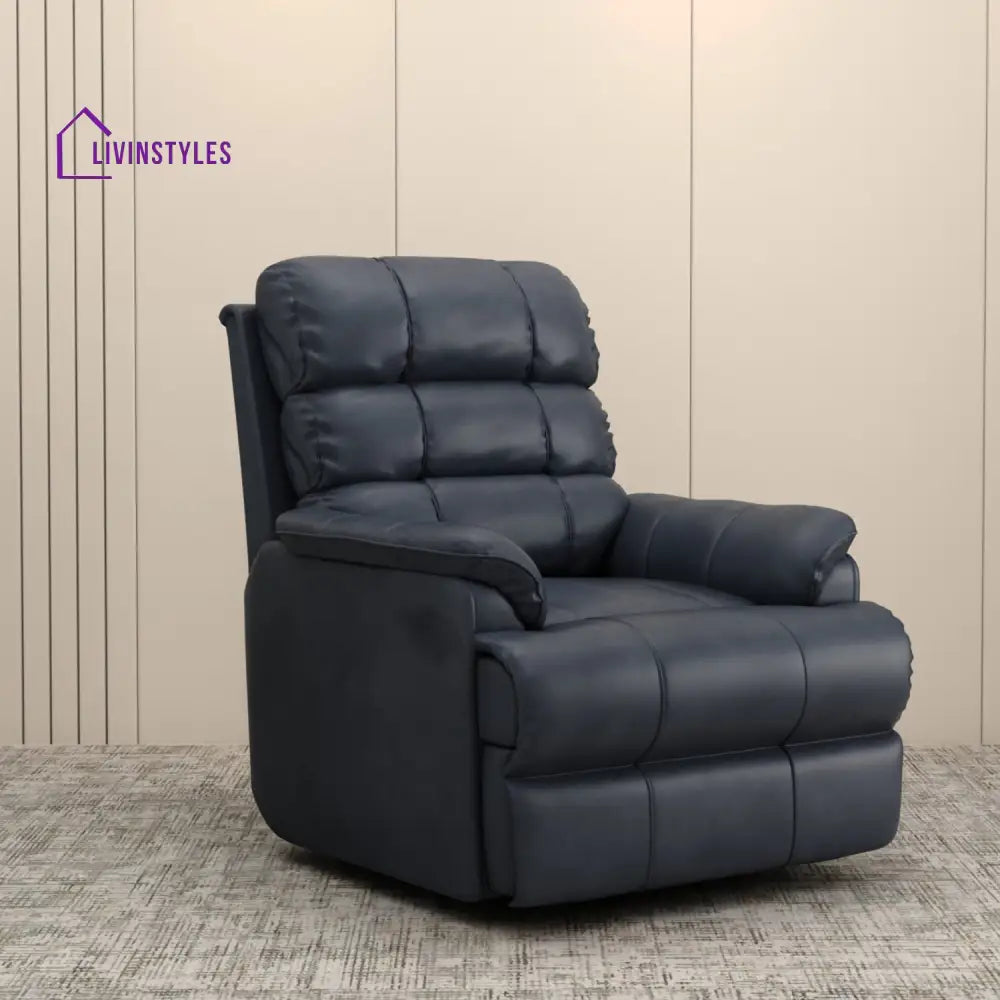 Vedic Leatherette 1 Seater Manual Recliner Sofa (Limed Spruce Blue)