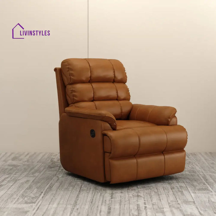 Vedic Leatherette 1 Seater Motorized Recliner Sofa (Potters Clay Brown)