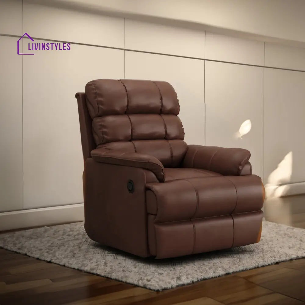 Vedica Leatherette 1 Seater Motorized Recliner Sofa (Saddle Brown)