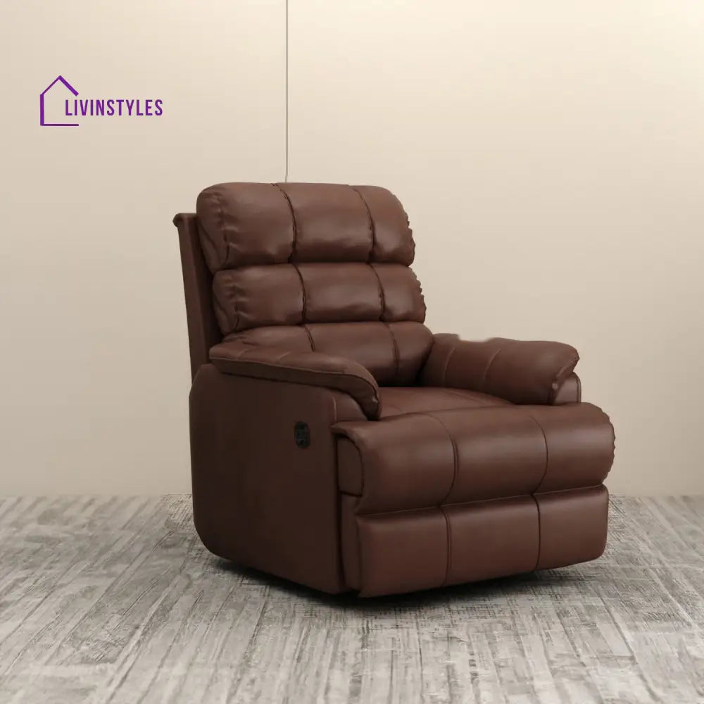 Vedica Leatherette 1 Seater Motorized Recliner Sofa (Saddle Brown)