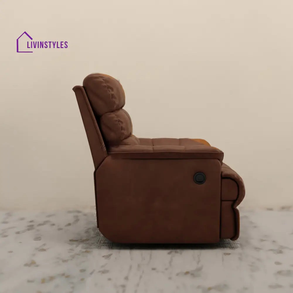 Vedica Leatherette 1 Seater Motorized Recliner Sofa (Saddle Brown)