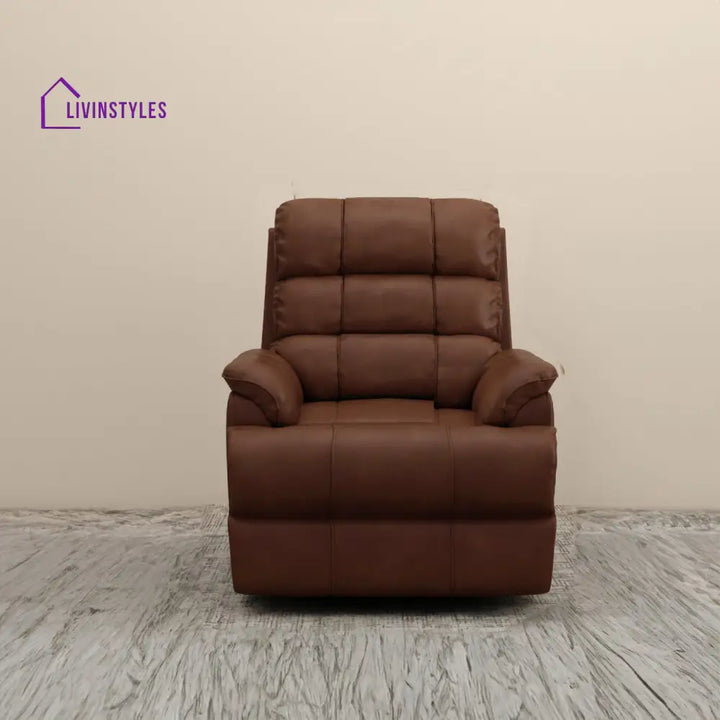 Vedica Leatherette 1 Seater Motorized Recliner Sofa (Saddle Brown)