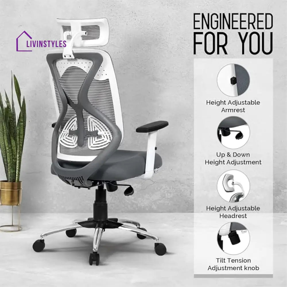 Vedica Office Chair High Back Mesh Ergonomic Home Desk With 3 Years Warranty Adjustable Armrests