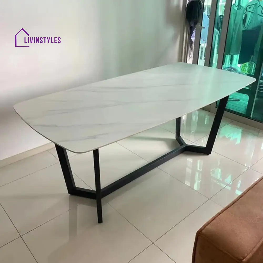 Vegas Marble Top Dining Table With Black Powder Coated Base Set