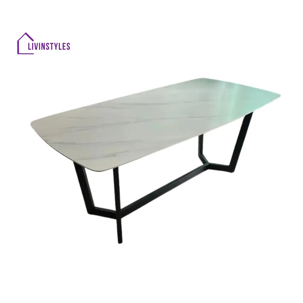 Vegas Marble Top Dining Table With Black Powder Coated Base Set