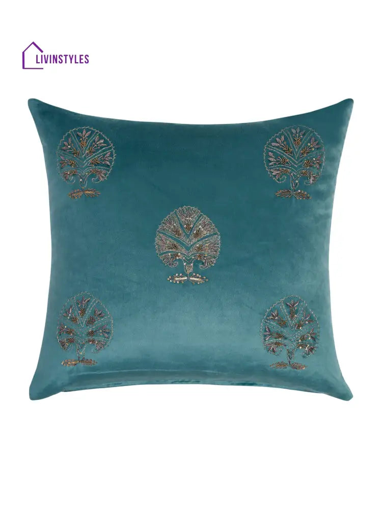 Velvet Hand Work Cushion Cover Set Of 2 (18X18 Inch)