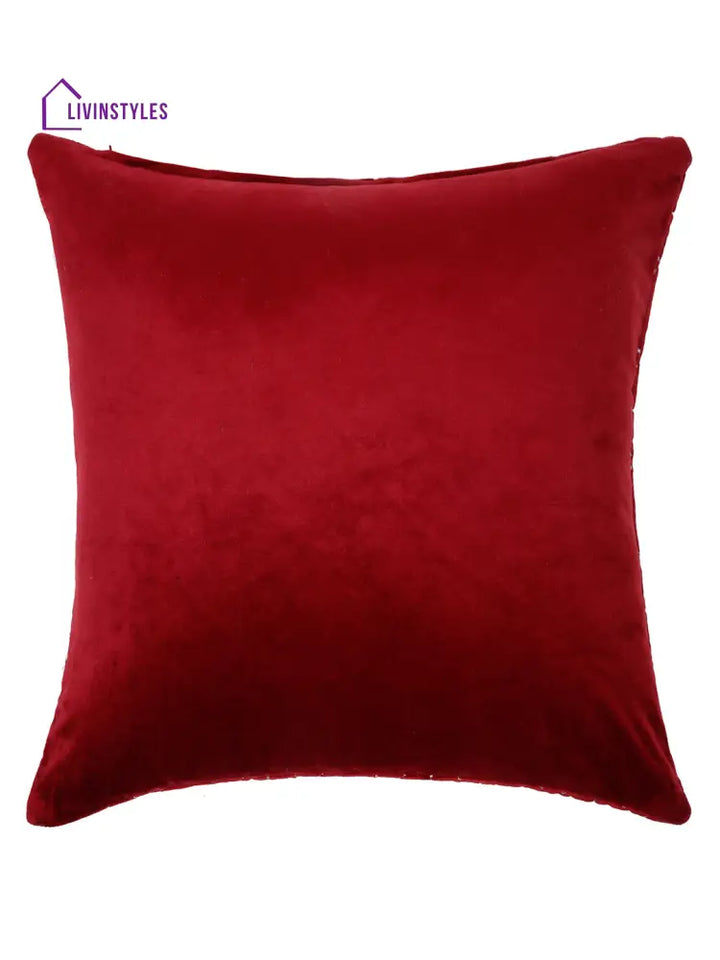 Velvet Maroon Color Set Of 2 Quilted Cushion Cover (18X18 Inch)