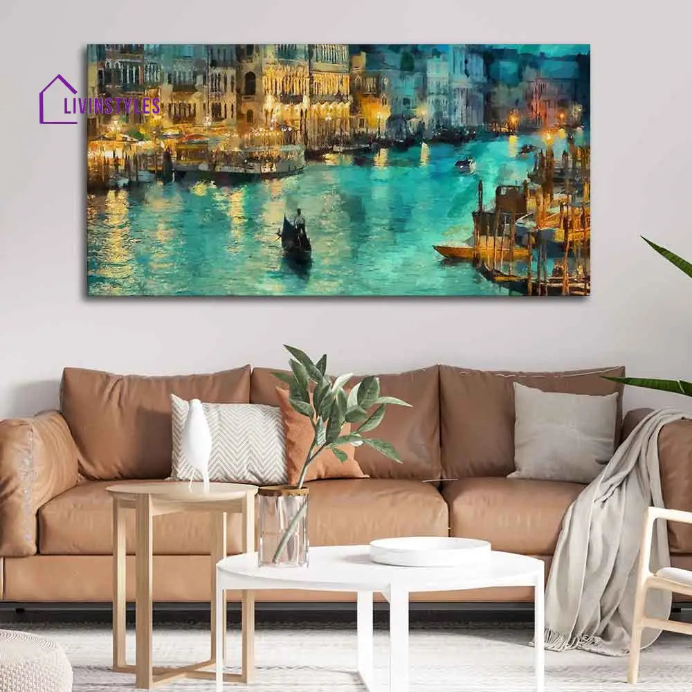 Venice City At Night Canvas Wall Painting Only Printed (No Frame Included)