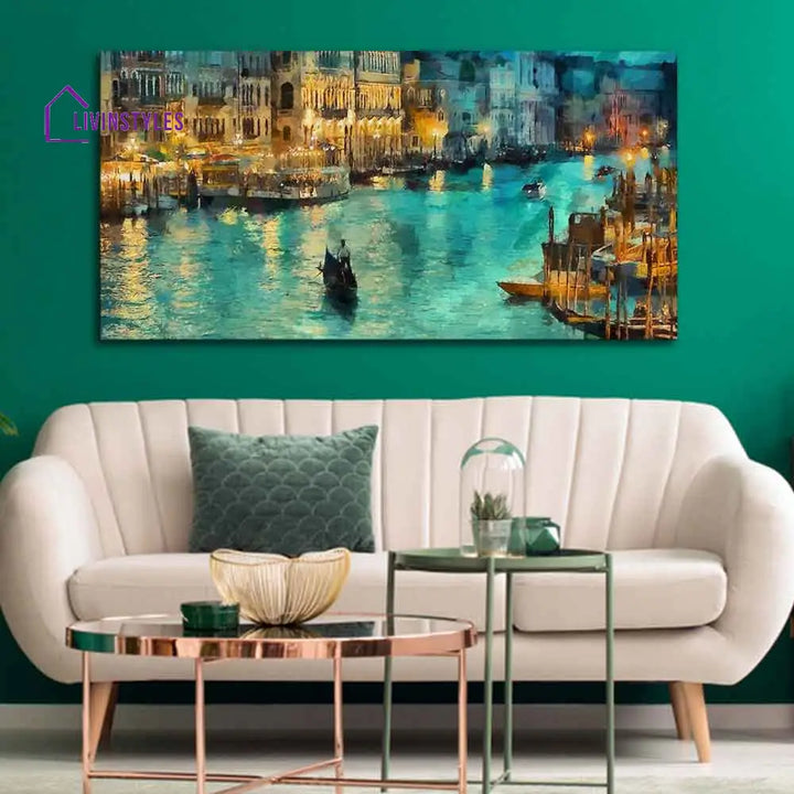 Venice City At Night Canvas Wall Painting Ready To Hang (Fitted With Wood Frame)