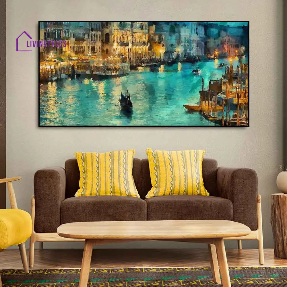 Venice City At Night Canvas Wall Painting With Floating Frame