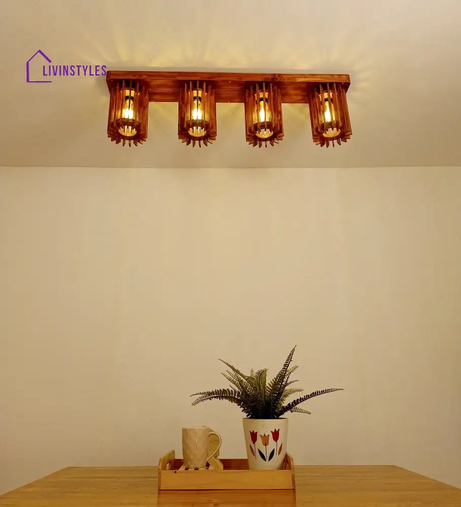 Ventus Brown Wooden 4 Series Ceiling Lamp Lights