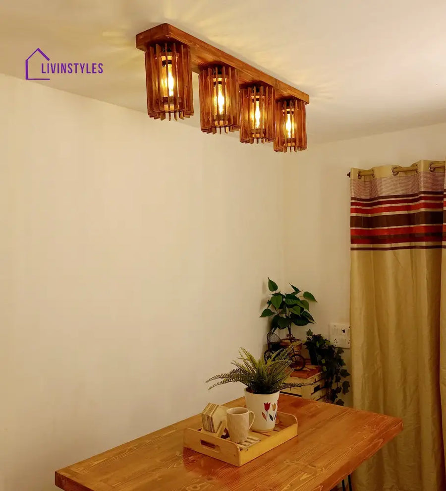 Ventus Brown Wooden 4 Series Ceiling Lamp Lights