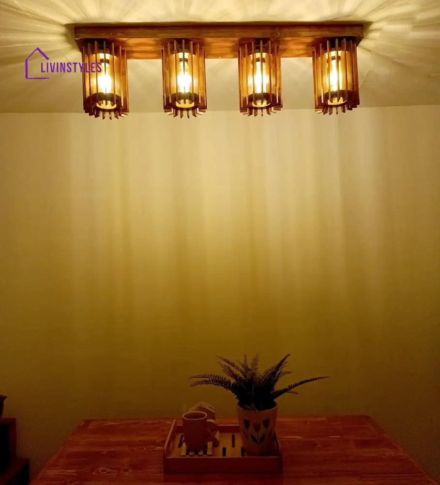 Ventus Brown Wooden 4 Series Ceiling Lamp Lights