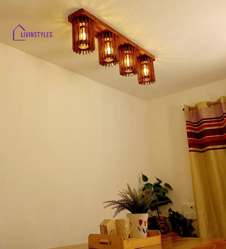 Ventus Brown Wooden 4 Series Ceiling Lamp Lights