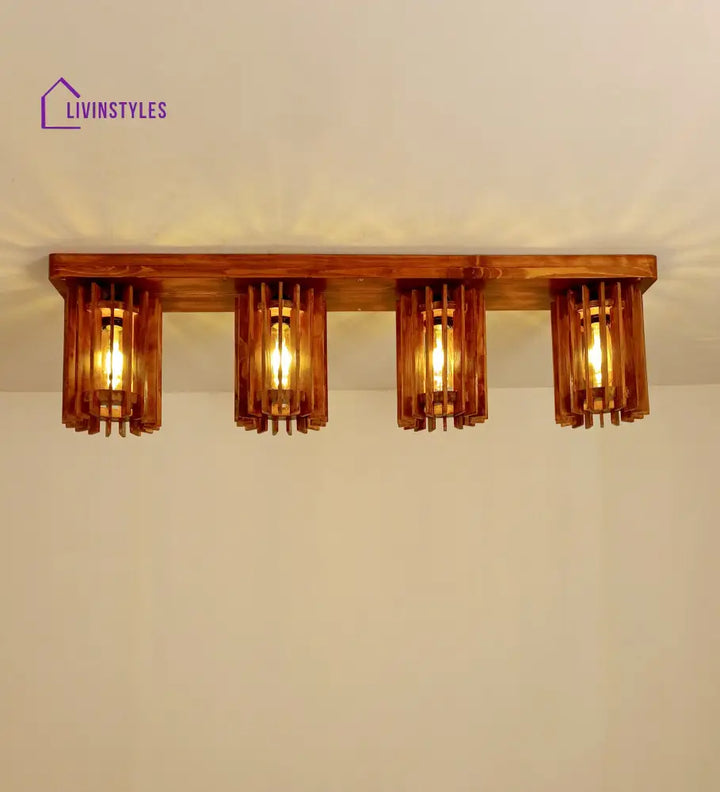 Ventus Brown Wooden 4 Series Ceiling Lamp Lights