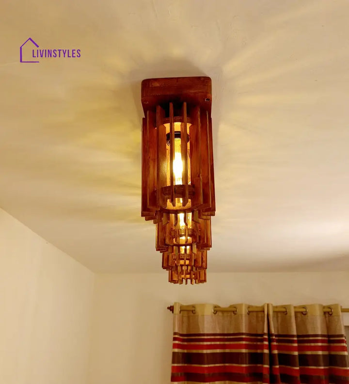 Ventus Brown Wooden 4 Series Ceiling Lamp Lights