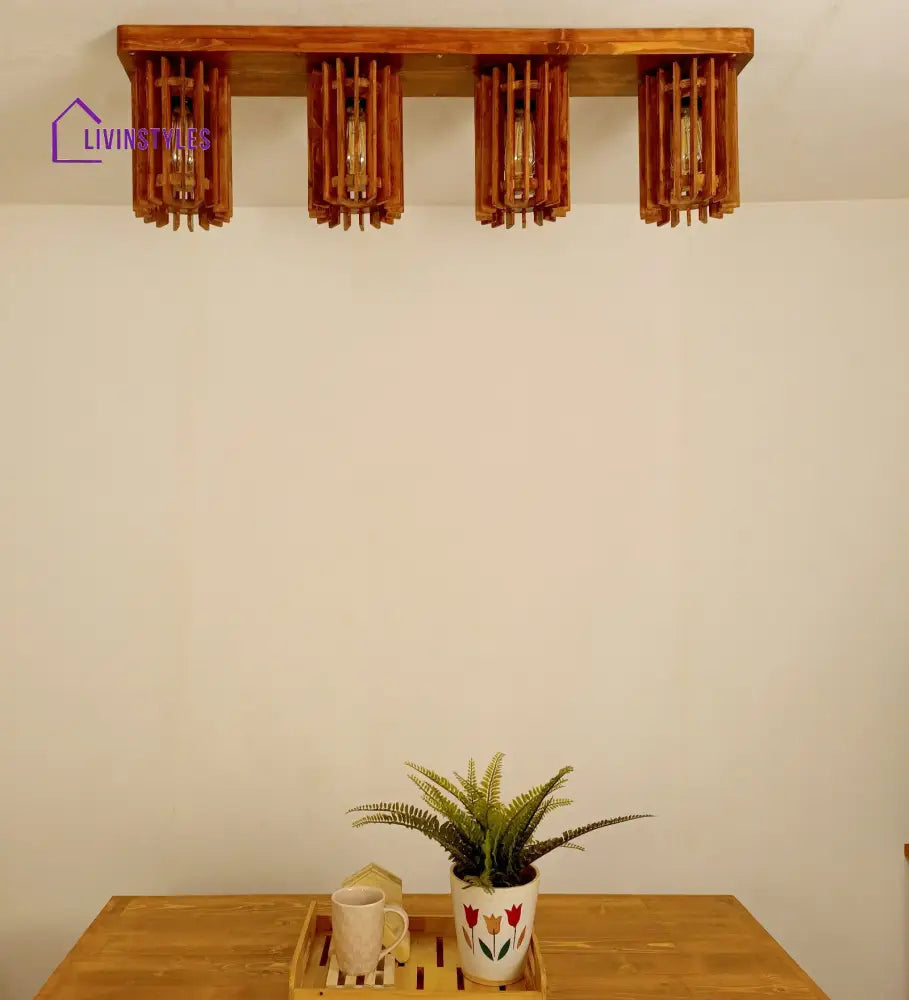 Ventus Brown Wooden 4 Series Ceiling Lamp Lights