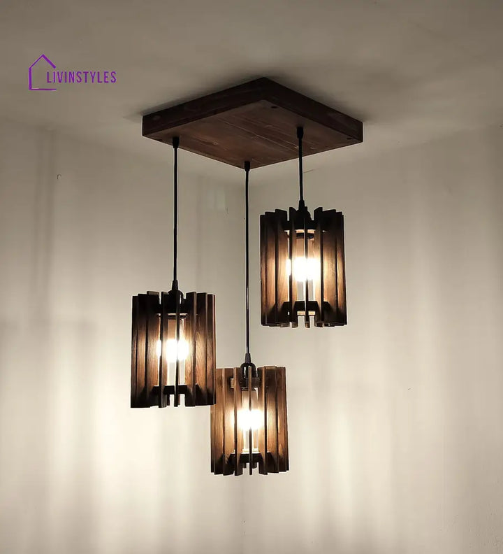 Ventus Brown Wooden Cluster Hanging Lamp Lamps