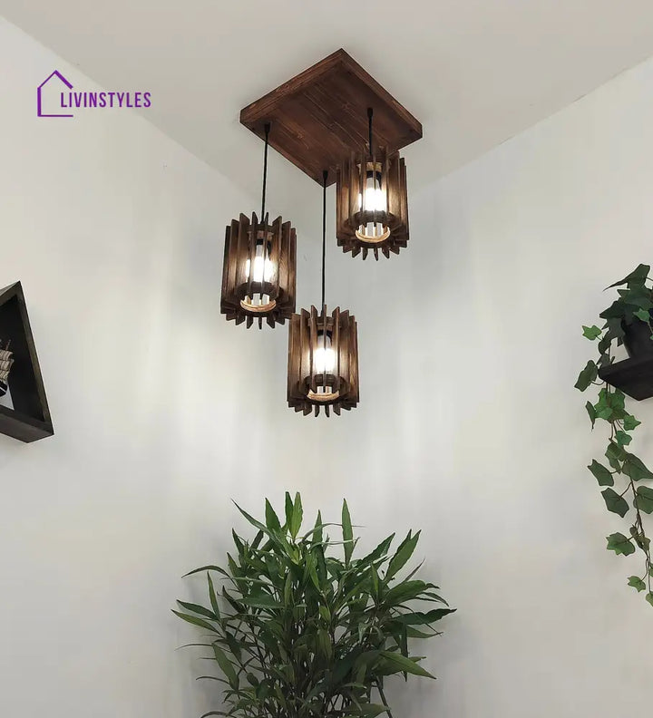 Ventus Brown Wooden Cluster Hanging Lamp Lamps