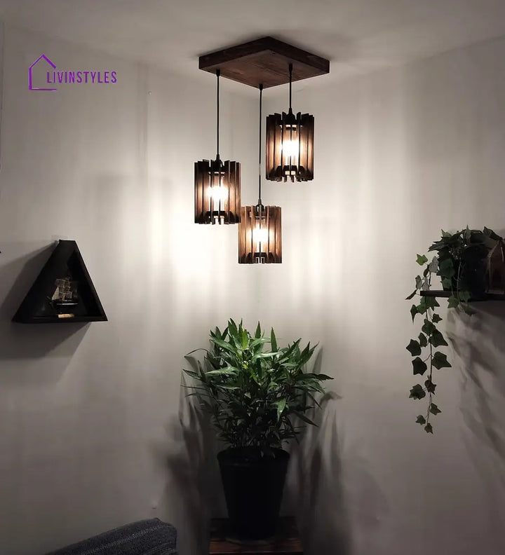 Ventus Brown Wooden Cluster Hanging Lamp Lamps