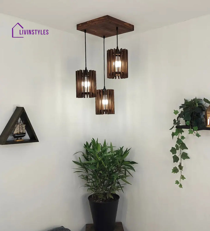 Ventus Brown Wooden Cluster Hanging Lamp Lamps