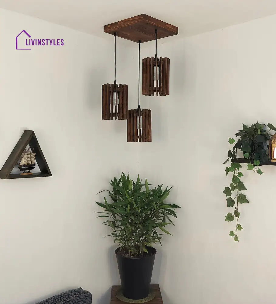 Ventus Brown Wooden Cluster Hanging Lamp Lamps