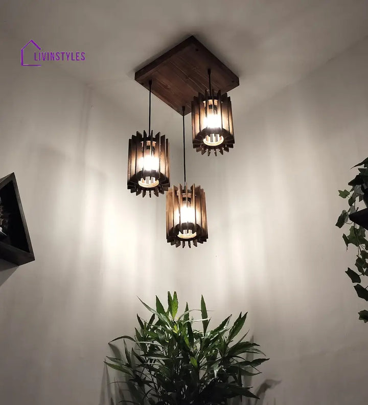 Ventus Brown Wooden Cluster Hanging Lamp Lamps