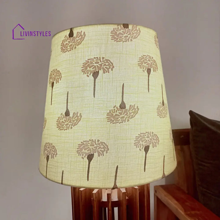 Ventus Brown Wooden Table Lamp With Yellow Printed Fabric Lampshade Lamps