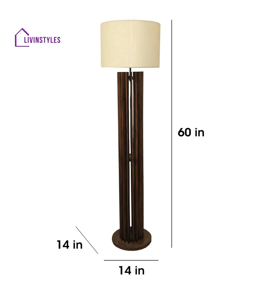 Ventus Wooden Floor Lamp With Brown Base And Beige Fabric Lampshade Lamps