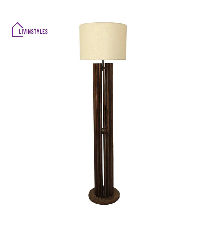 Ventus Wooden Floor Lamp With Brown Base And Beige Fabric Lampshade Lamps