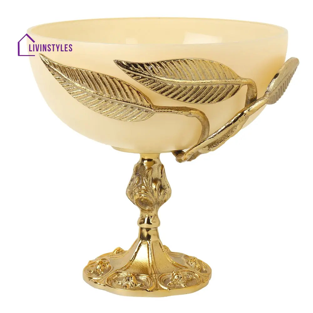 Verdant Elegance Glass Bowl In Cream And Gold Decorative Bowls