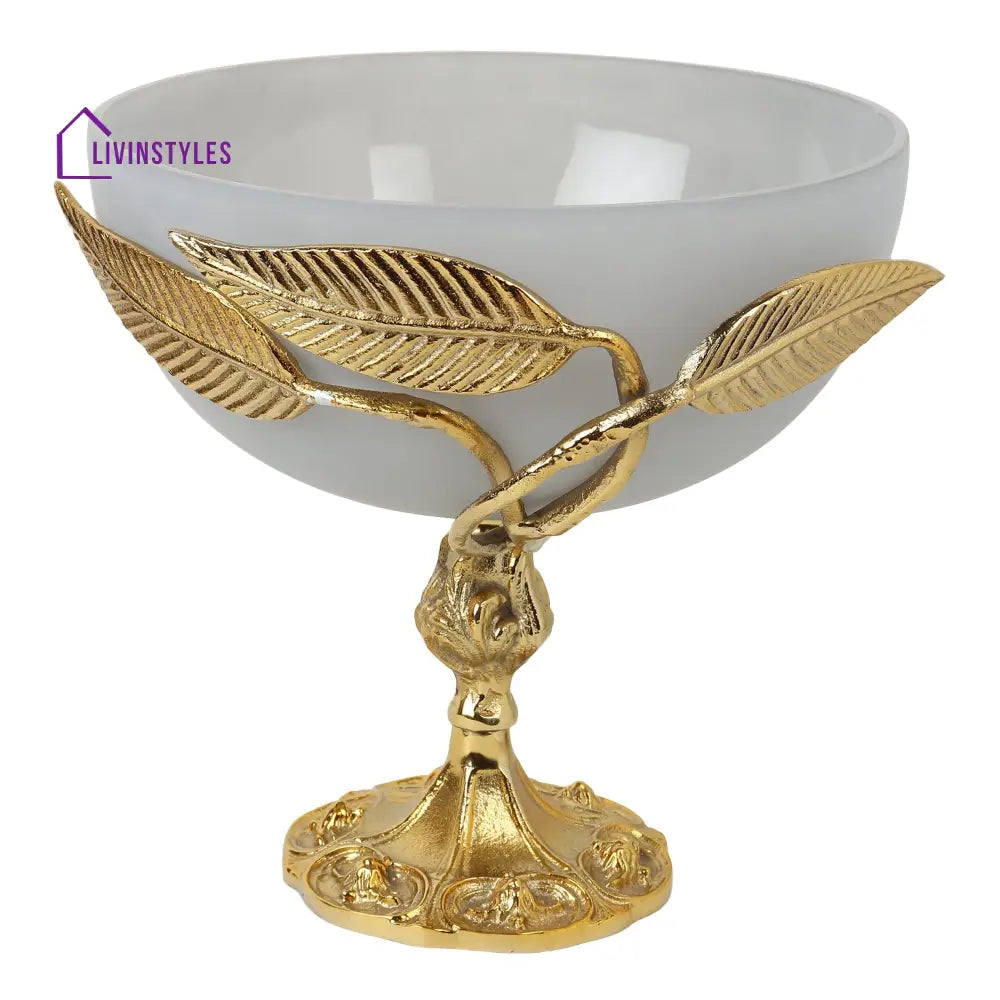 Verdant Elegance Glass Bowl In Grey And Gold Decorative Bowls