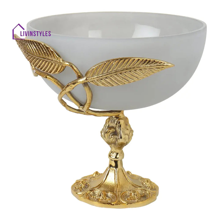 Verdant Elegance Glass Bowl In Grey And Gold Decorative Bowls