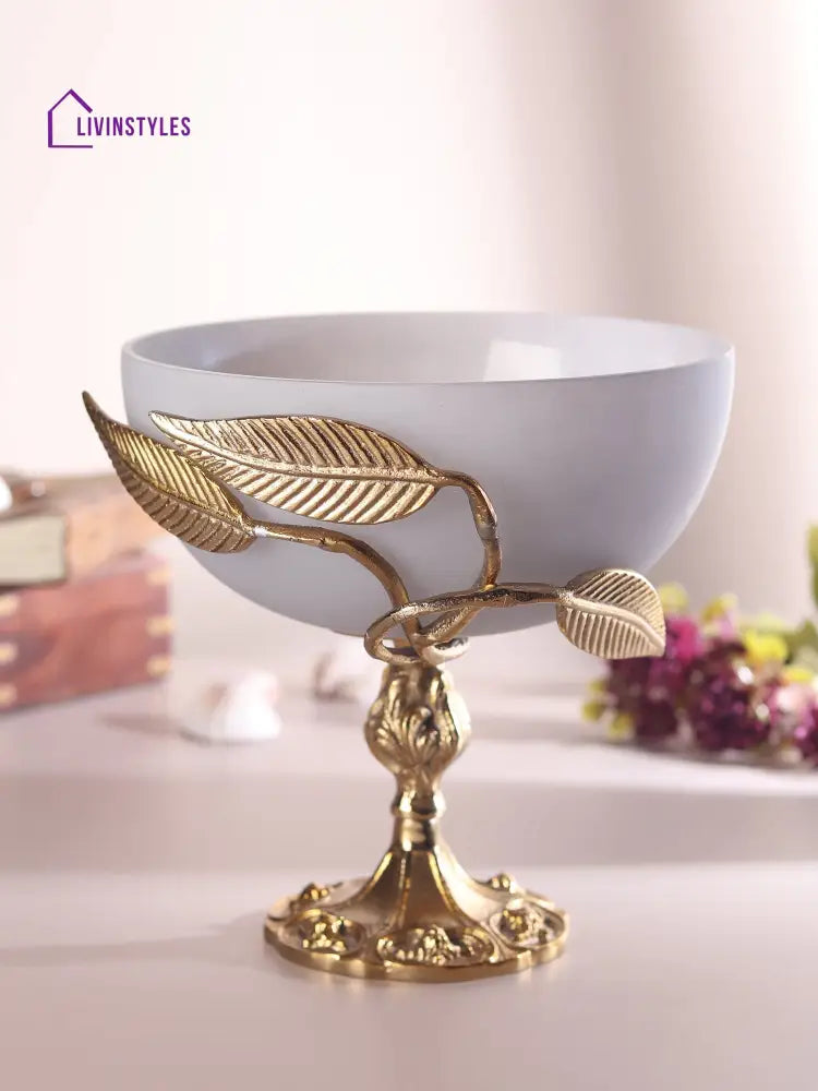 Verdant Elegance Glass Bowl In Grey And Gold Decorative Bowls